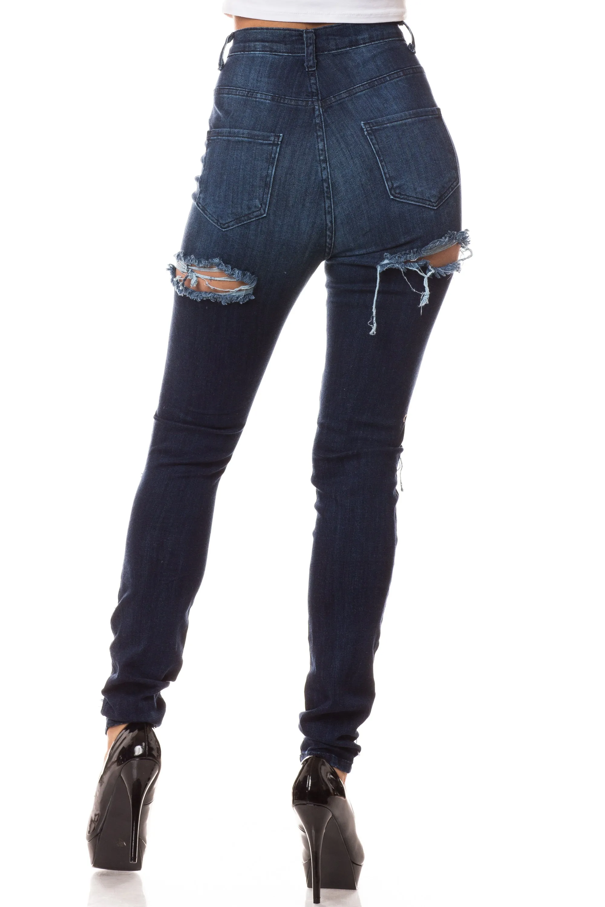 4251 Super High Waisted Distressed Skinny Jeans