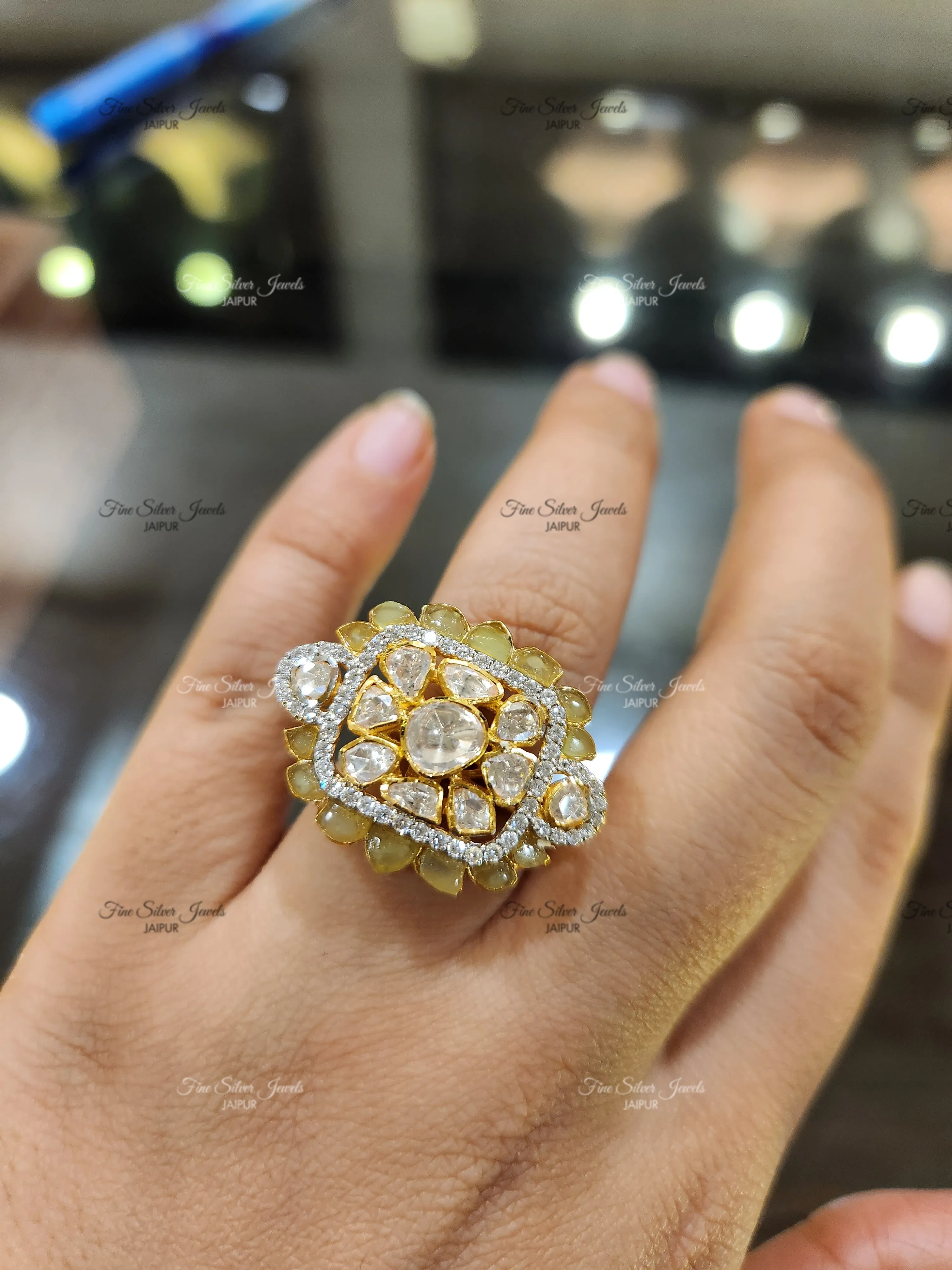 925 silver shloka polki ring