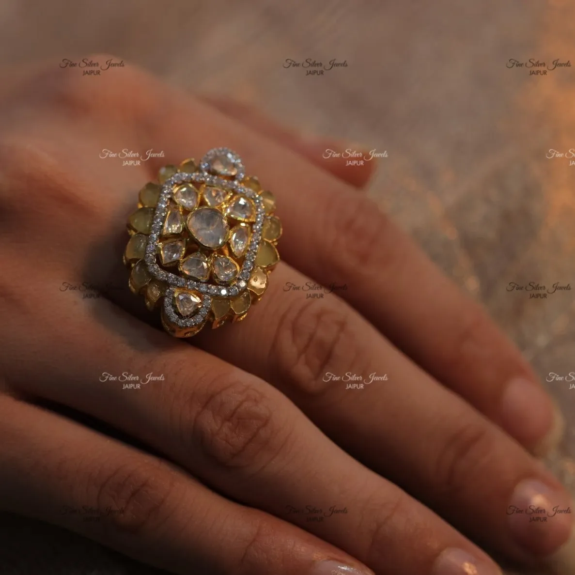 925 silver shloka polki ring