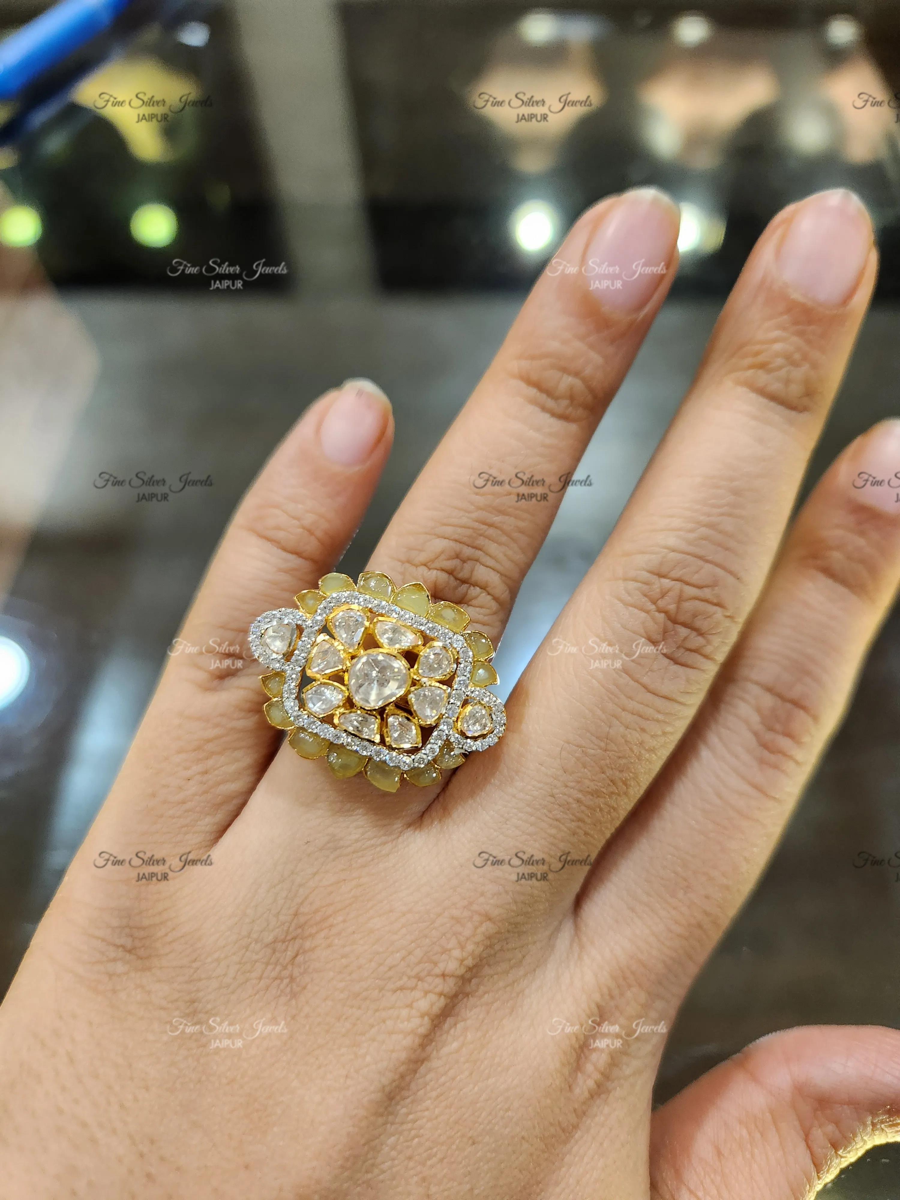 925 silver shloka polki ring