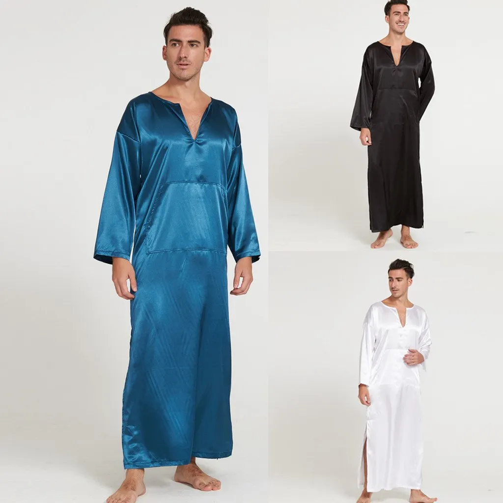 Autumn Summer Long-sleeved Thin Section Silk Head Men's Long Nightgown Home Service Wholesale Free Ship Ð¿Ð¸Ð¶Ð°Ð¼Ð° Ð¼ÑƒÐ¶ÑÐºÐ°Ñ Z4
