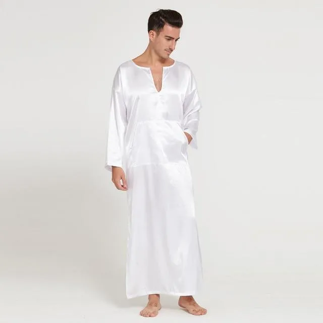 Autumn Summer Long-sleeved Thin Section Silk Head Men's Long Nightgown Home Service Wholesale Free Ship Ð¿Ð¸Ð¶Ð°Ð¼Ð° Ð¼ÑƒÐ¶ÑÐºÐ°Ñ Z4