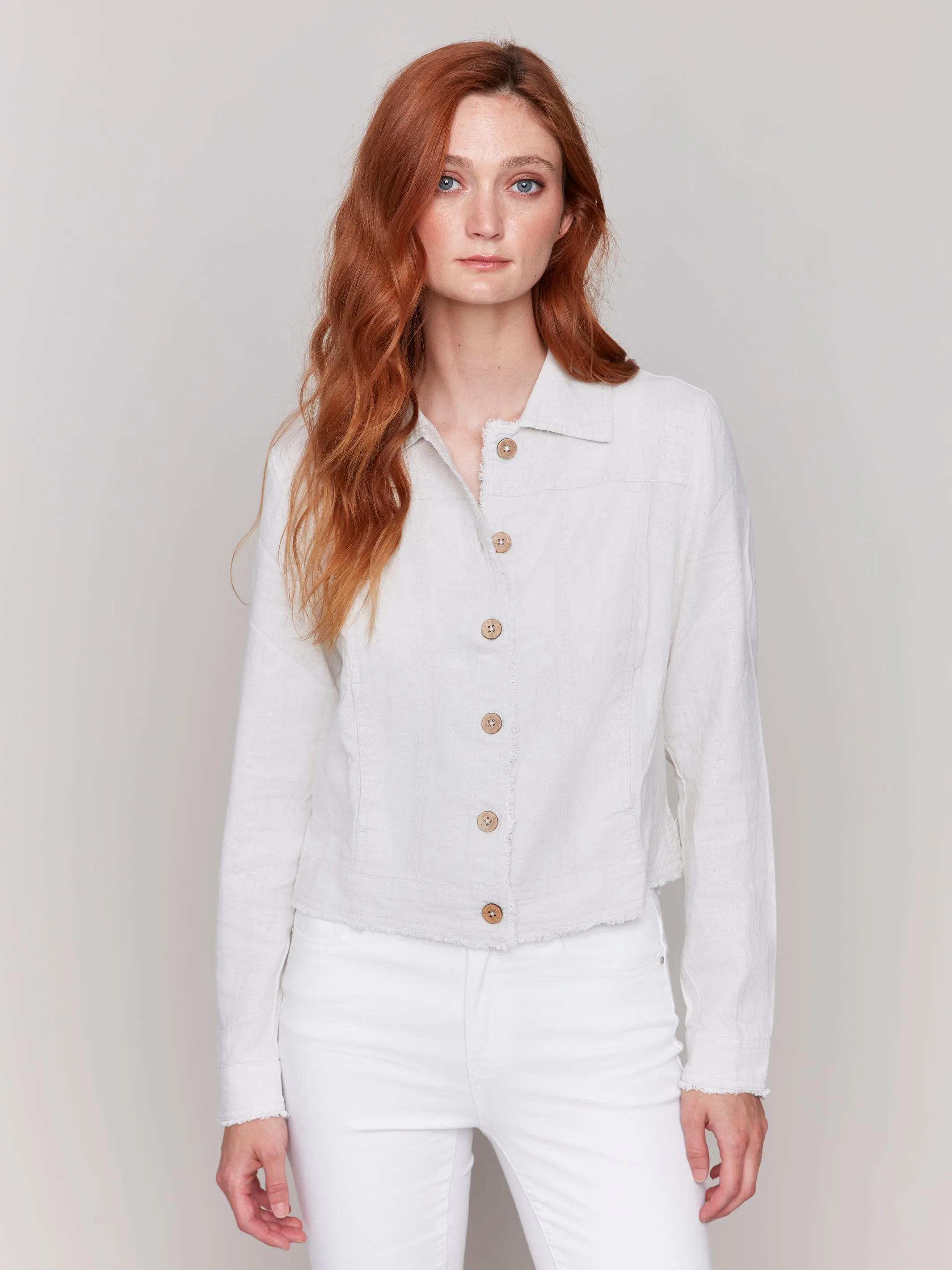 Charlie B Button Front Jacket C6199 Natural
