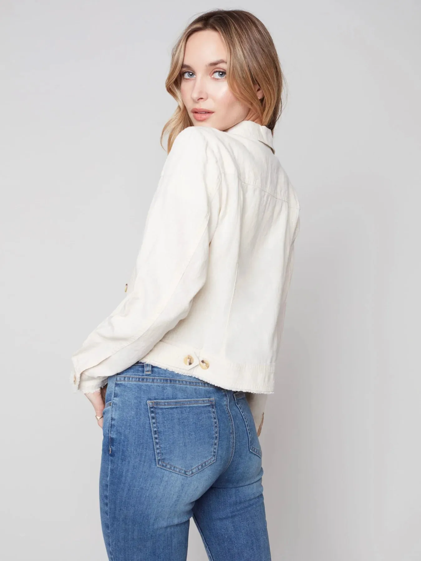 Charlie B Button Front Jacket C6199 Natural