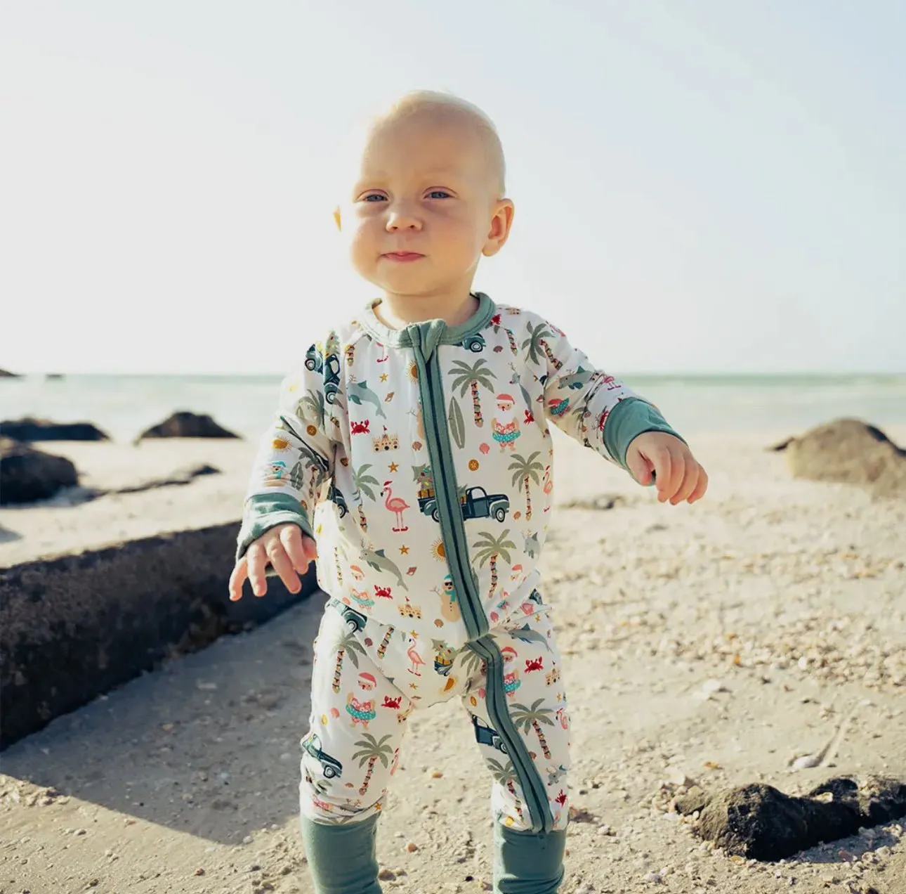 Coastal Christmas Holiday Bamboo Baby Pajamas