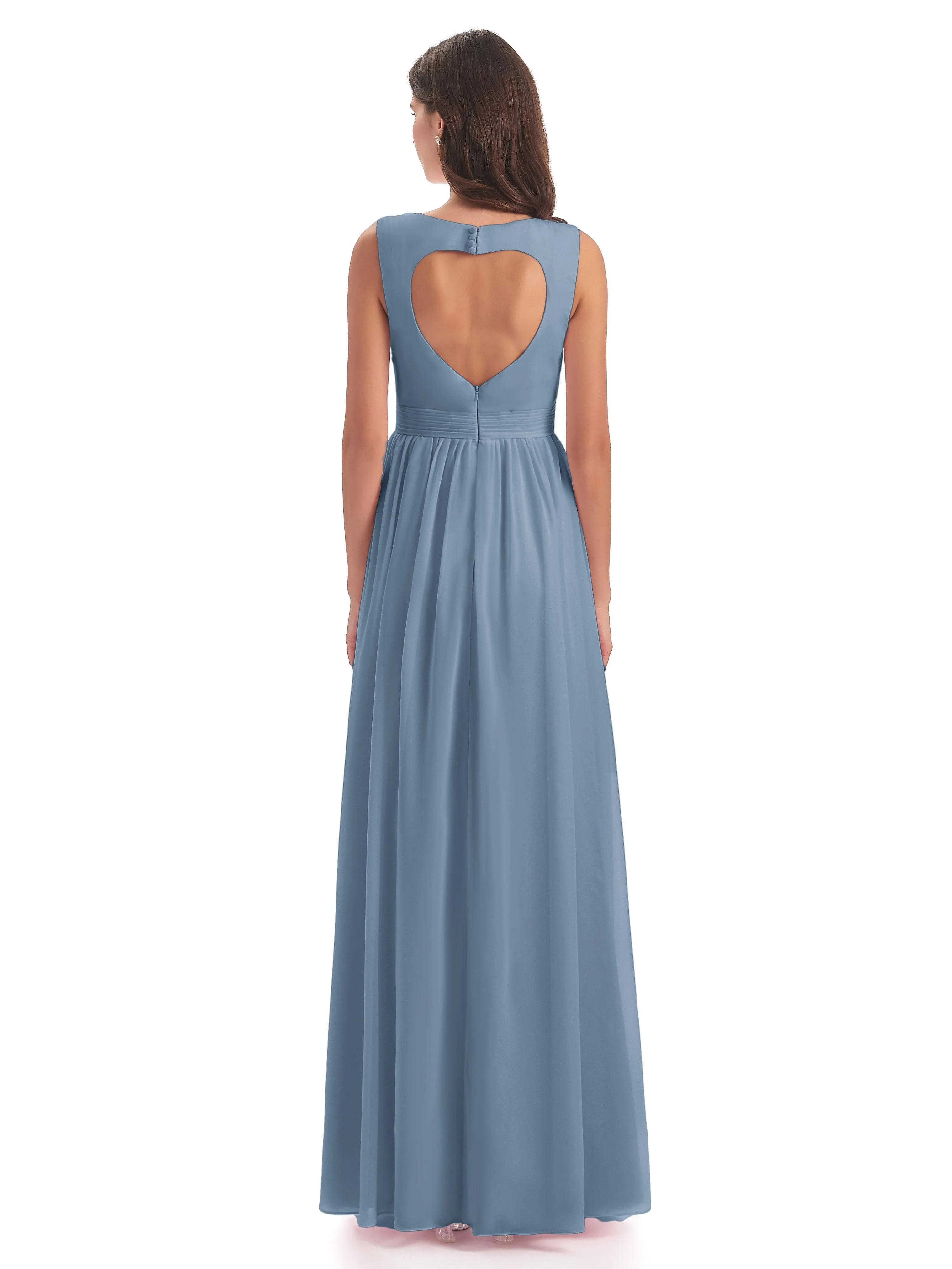 Ellie Flowy Key Hole Long Chiffon Bridesmaid Dresses