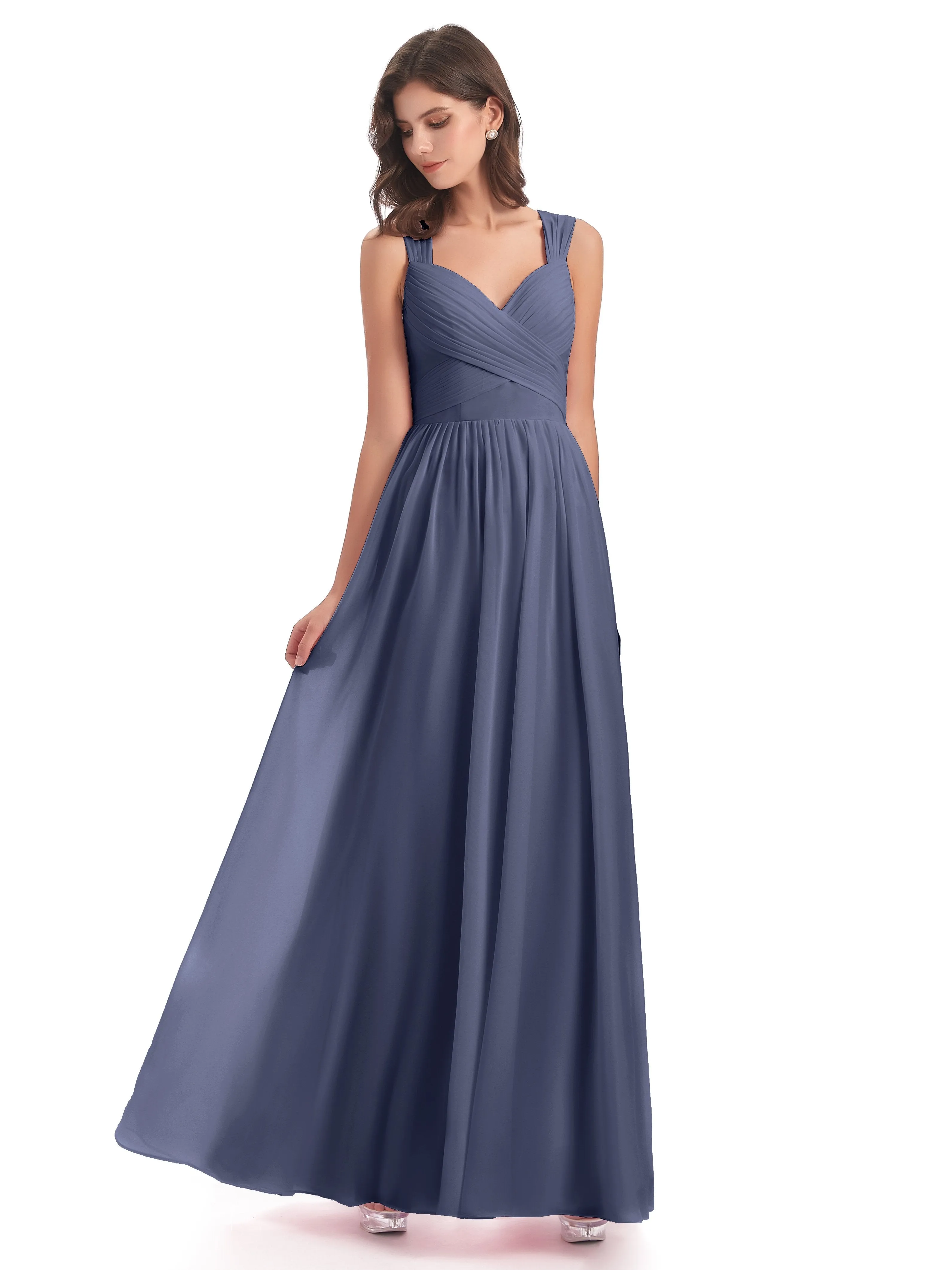 Ellie Flowy Key Hole Long Chiffon Bridesmaid Dresses
