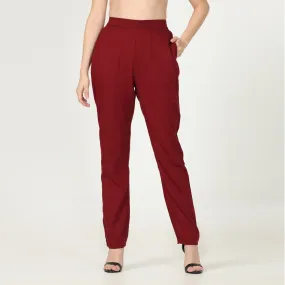 Maroon Tapered Pants for Women | Cotton, Tencel &  Hemp | Chic Comfort