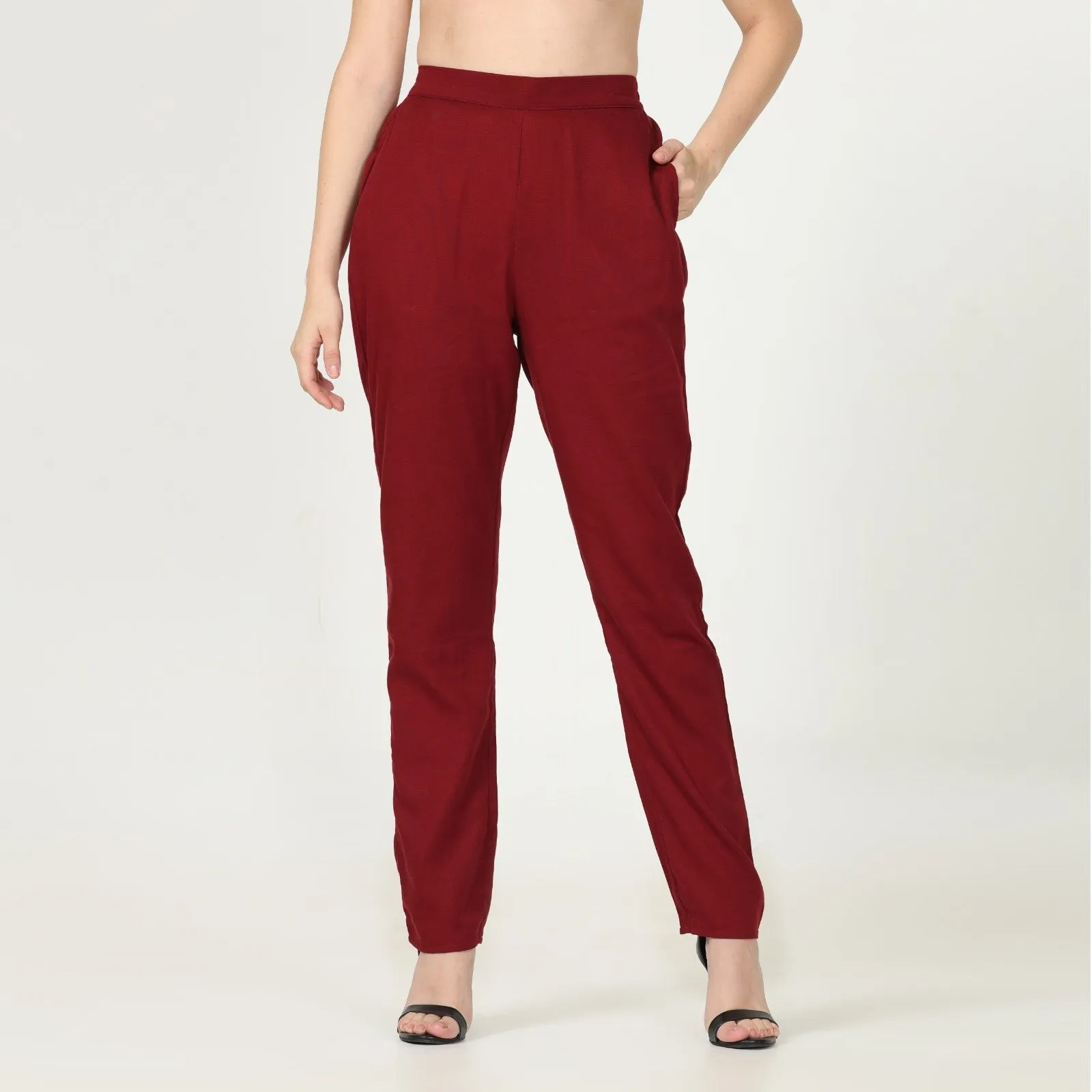 Maroon Tapered Pants for Women | Cotton, Tencel &  Hemp | Chic Comfort