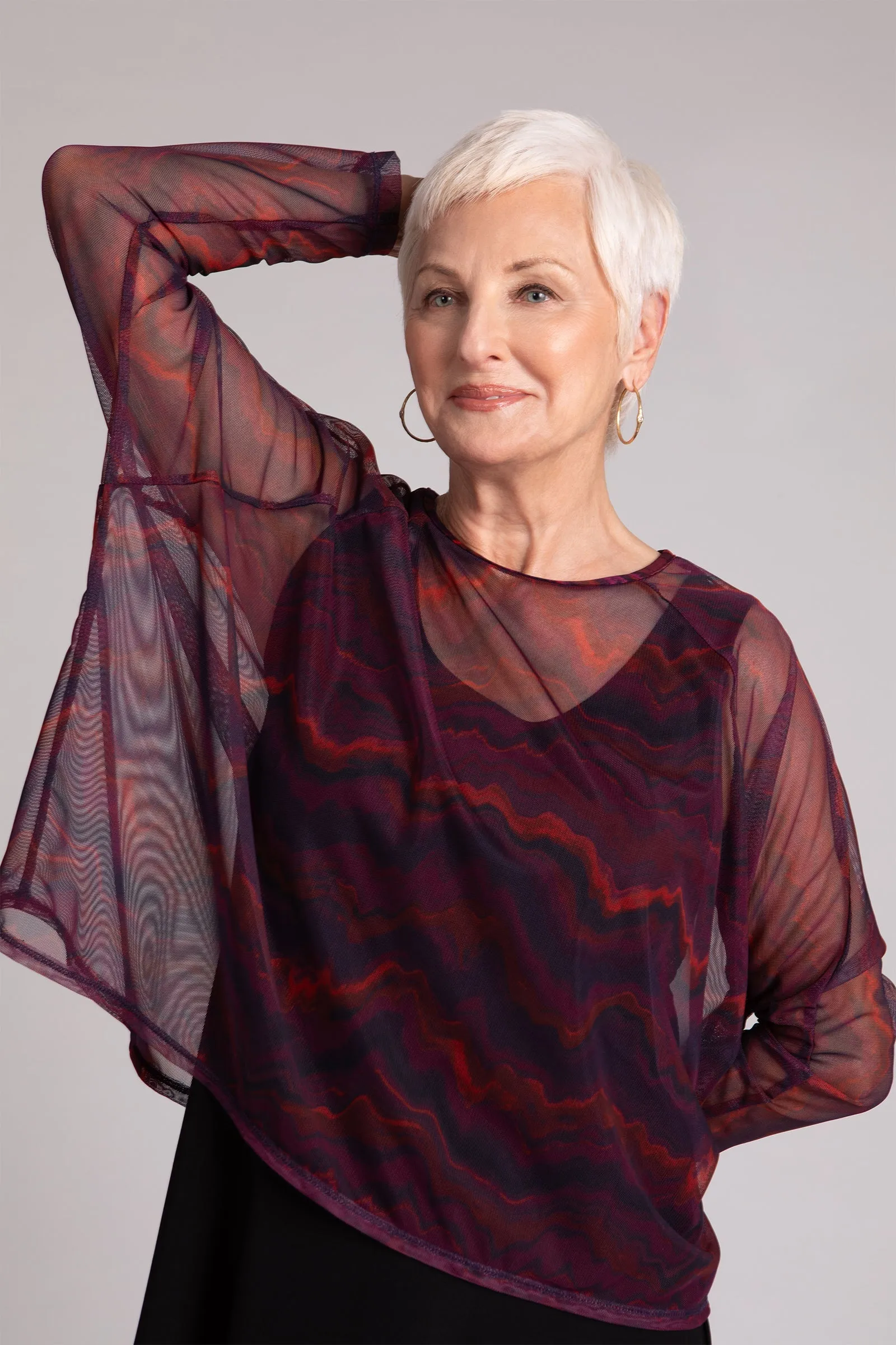 Mesh Raglan Cinch Top Plus | Agate