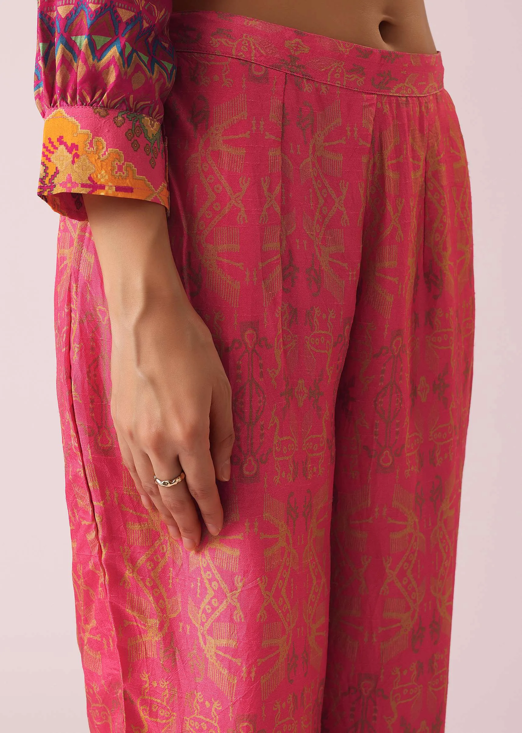 Peach Printed co ord set in Tussar Silk