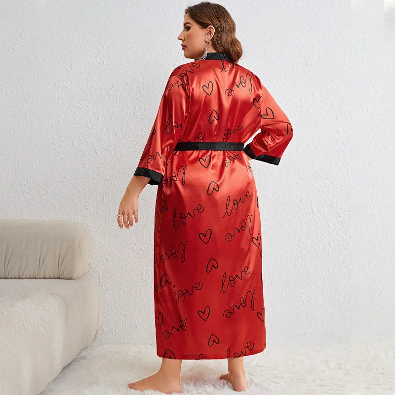 Plus Size Love Sling Nightgown Two Piece Women Casual Homewear Loose Lace Up Nightgown